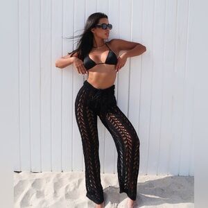 Black Crochet Pantaloons Swim Coverup Adjustable Stretch Boho Beach Festival | L